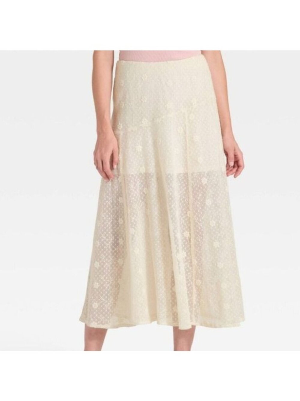 Ivory Lace Skirt Universal Thread XL Cotton Blend Sheer Partially Lined